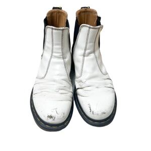 Dr. Martens | Doc Martens White Leather Yellow Stitching Chelsea Boots 7